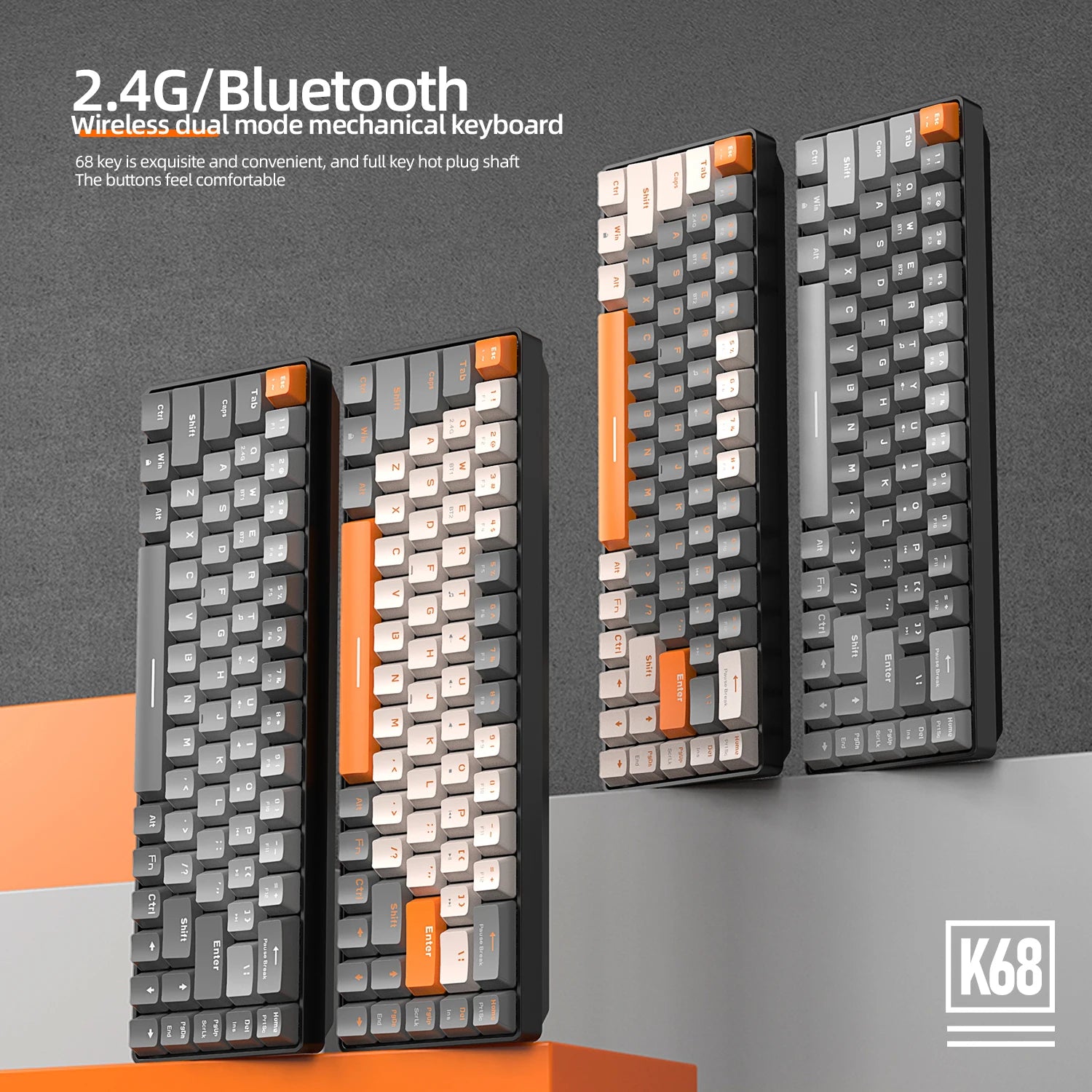 60% teclado mecânico sem fio bluetooth modo duplo hot-swap ziyoulang k68 mini teclado 68 teclas interruptor vermelho para pc/iphone ipad