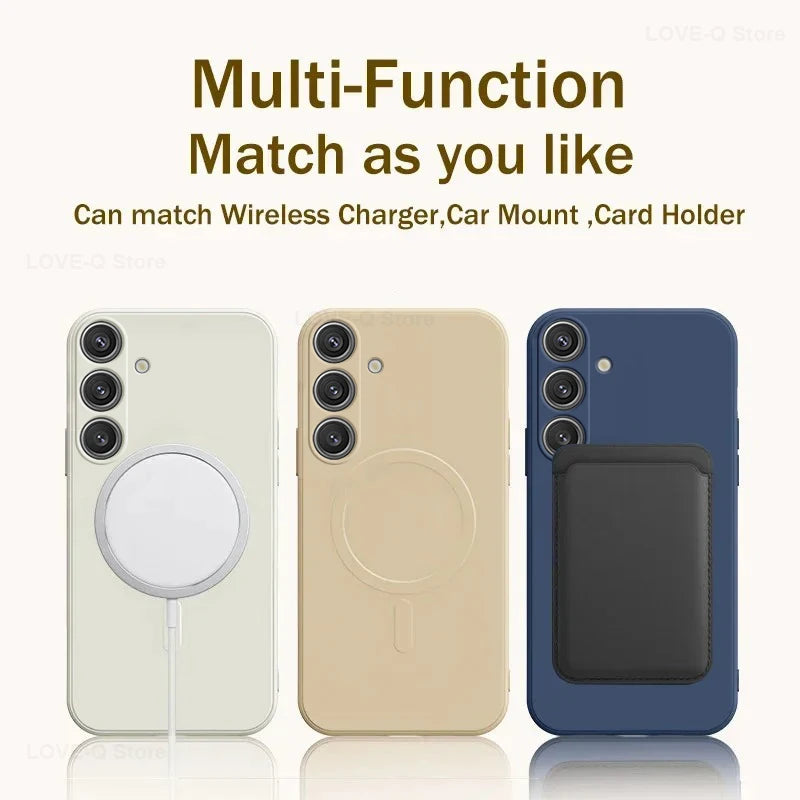 Para Magsafe Capa de Carga Magnética Sem Fio Para Samsung Galaxy S25 S26 S24 S23 S 25 Ultra Plus FE S25Ultra Soft capas de telefone capinha De Silicone Líquido