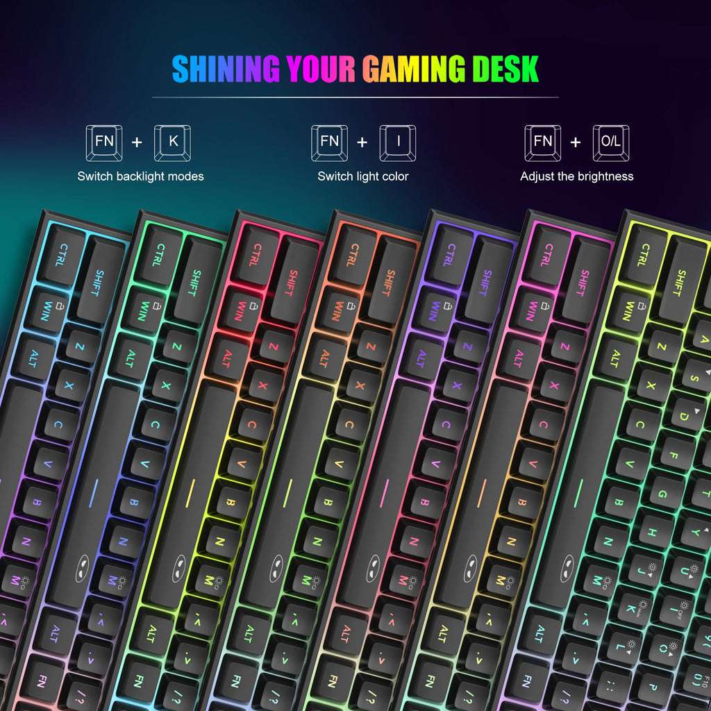 Teclado para jogos MageGee Mini 60%, teclado ultracompacto retroiluminado RGB de 61 teclas, escritório de sensação mecânica ergonômica à prova d'água TS91