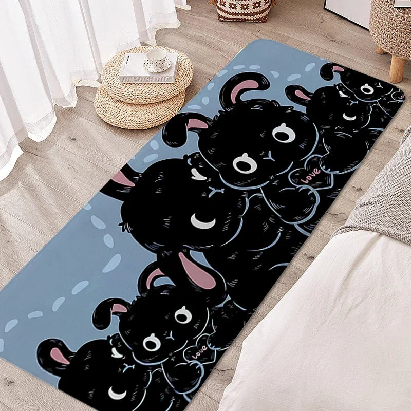 Tapete para quarto infantil, gato preto, adorável, quarto infantil, antiderrapante, banheiro, porta de entrada, decoração de casa
