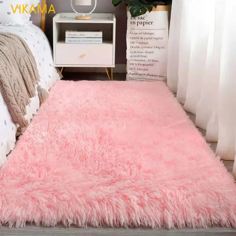 Vikama lã de seda cor sólida sala de estar quarto cabeceira sofá tapete macio casa luz luxo antiderrapante sujo resistente lavável