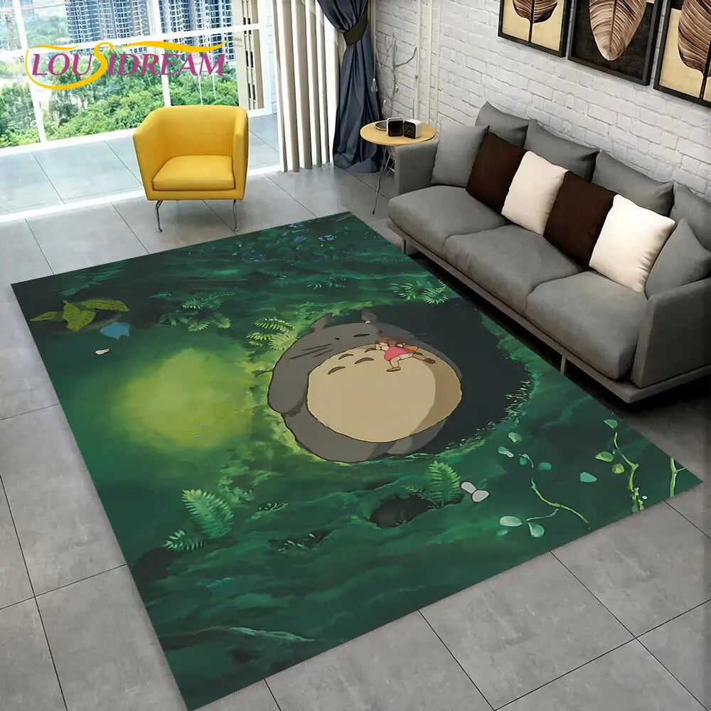 Tapete de Área 3D Antiderrapante Infantil com Desenho Animado O Meu Vizinho Totoro, para Sala de Estar, Quarto, Sofá e Decoração de Porta