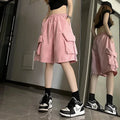 Zoki mulheres cintura alta carga shorts estilo americano streetwear verão calças de perna larga moda feminina grande bolso solto shorts novo