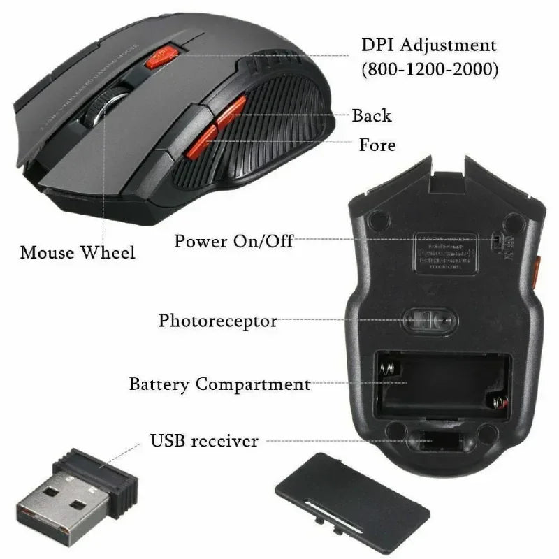 Mouse óptico sem fio de 2,4 GHz para PC laptop computador receptor USB mini mouse portátil