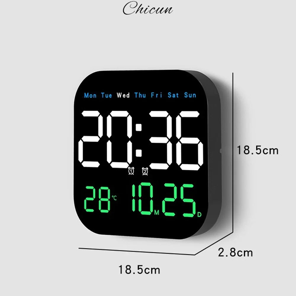 Relógio de parede digital com controle remoto, despertador LED, temperatura, data, exibição semanal, relógio de mesa eletrônico, 12 H, 24H