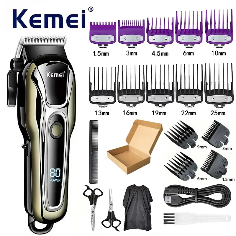Máquina de Cortar Cabelo Elétrica Multifuncional Kemei Km-PG1990A, Aparador Recarregável Profissional com Cabeça Ajustável