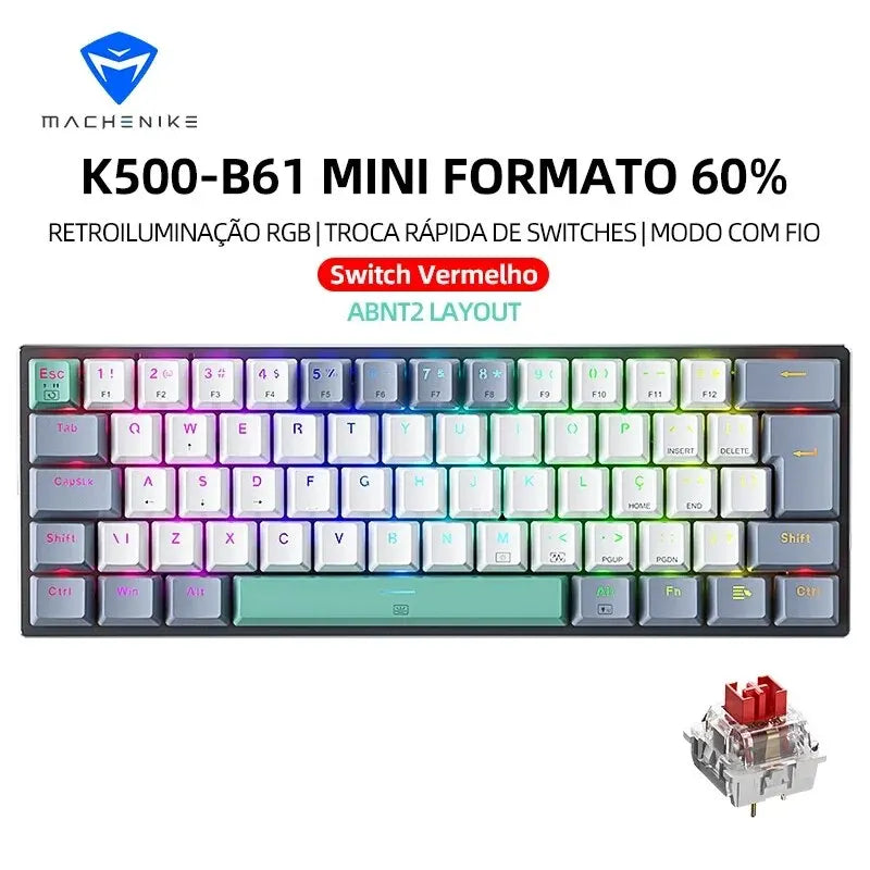 Machenike K500-B61 Mini Teclado Mecânico 60% ABNT2 Layout RGB Backlight Hot-swappable NKRO Wired Gaming Teclado Para PC Gamer