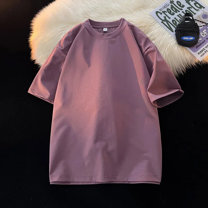 Camiseta Unissex 2026 de Algodão Pesado 200g, Ombro Completo, Solta, para Casal, Verão, Meia Manga, Básica, Casual, Streetwear, Respirável