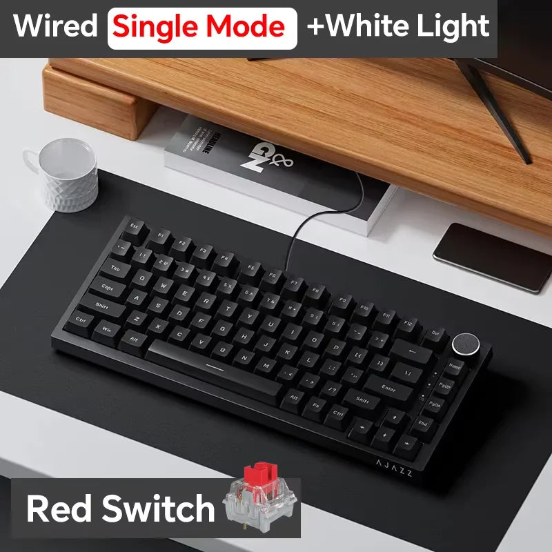 AJAZZ AK820 com fio com botões de volume rotativos, teclas hot-swap para teclados mecânicos de escritório e casa