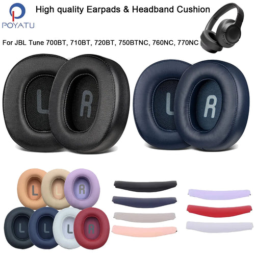 Almofadas e faixa de cabeça para fones de ouvido jbl tune 700bt, 710bt, 720bt, 750btnc, 760nc, 770nc, substituição de almofadas de ouvido