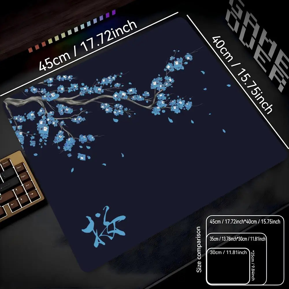 Mousepad Pequeno para Jogos 22x18 40x45 com Estampa de Flor de Cerejeira Japonesa, Tapete de Mesa Sakura para Computador, Almofada Antiderrapante para Teclado e Laptop