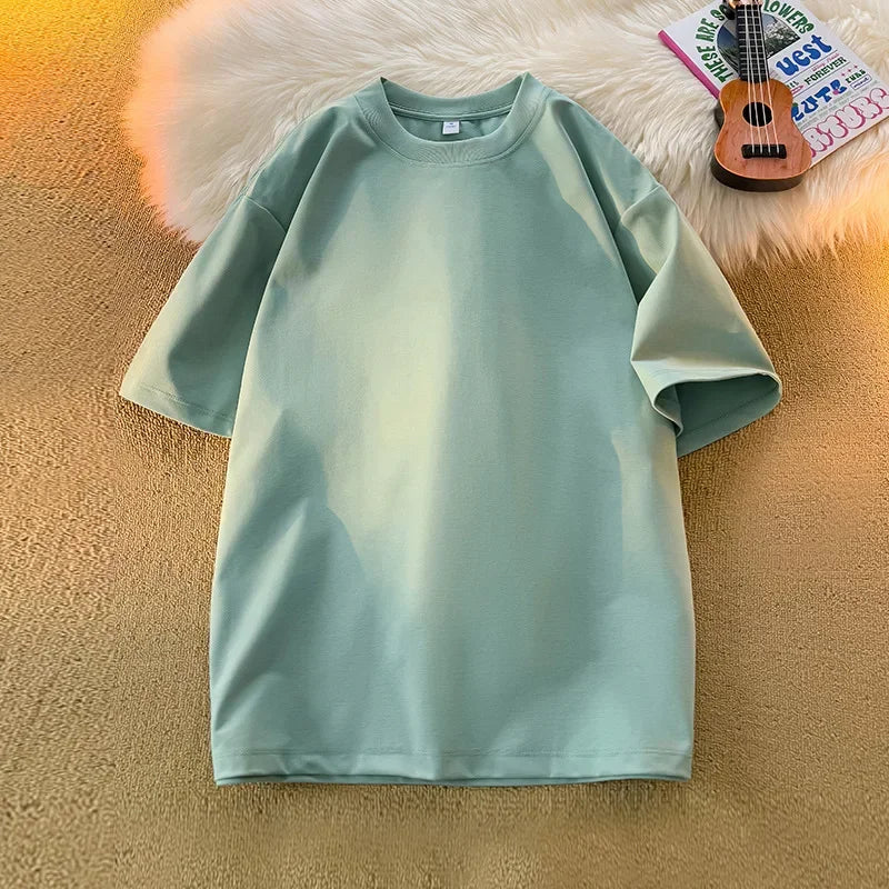 Camiseta Unissex 2026 de Algodão Pesado 200g, Ombro Completo, Solta, para Casal, Verão, Meia Manga, Básica, Casual, Streetwear, Respirável