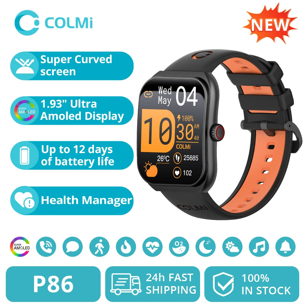 Novo colmi p86 1.93 "amoled smartwatch masculino gerenciador de saúde bluetooth chamada ip68 à prova dip68 água relógio inteligente feminino para xiaomi ios telefone