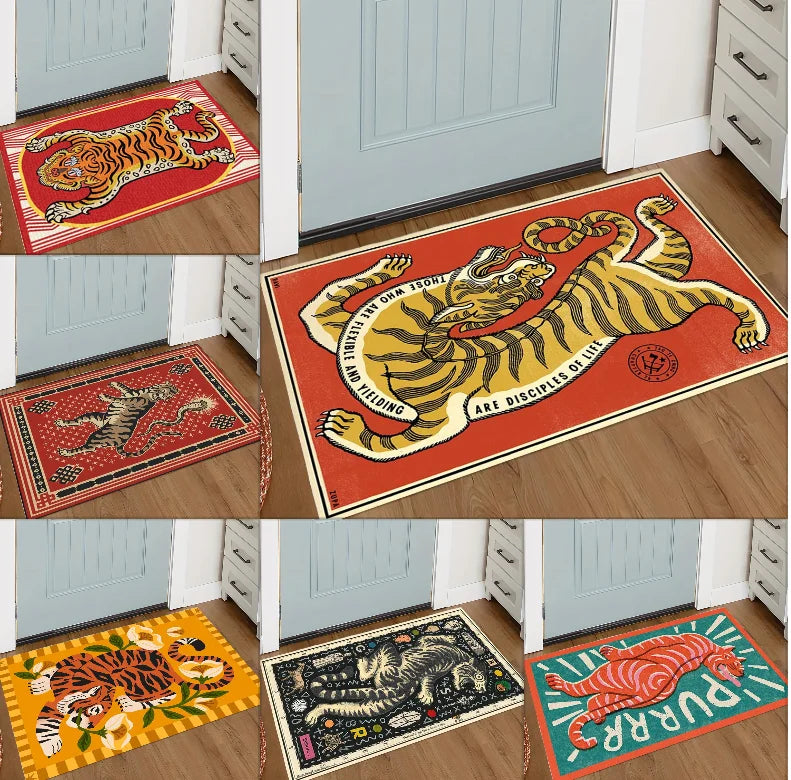 Retro tigre bem vindo porta tapete com padrão tapetes para cozinha banheiro borda xadrez quarto decoração de casa carpe