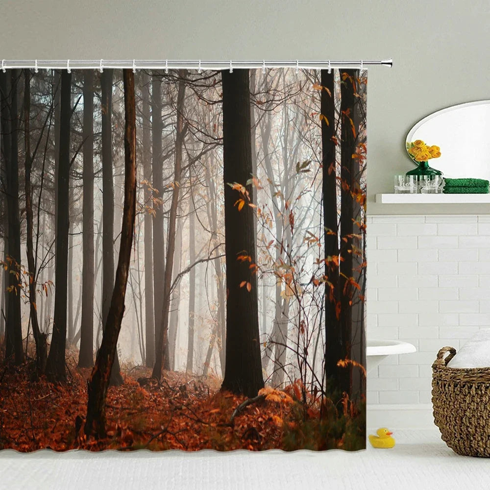 Cortina de banho 3d impressão janela cenário floresta cortinas de chuveiro 180*200cm à prova dwaterproof água cortina do banheiro tecido lavável com ganchos