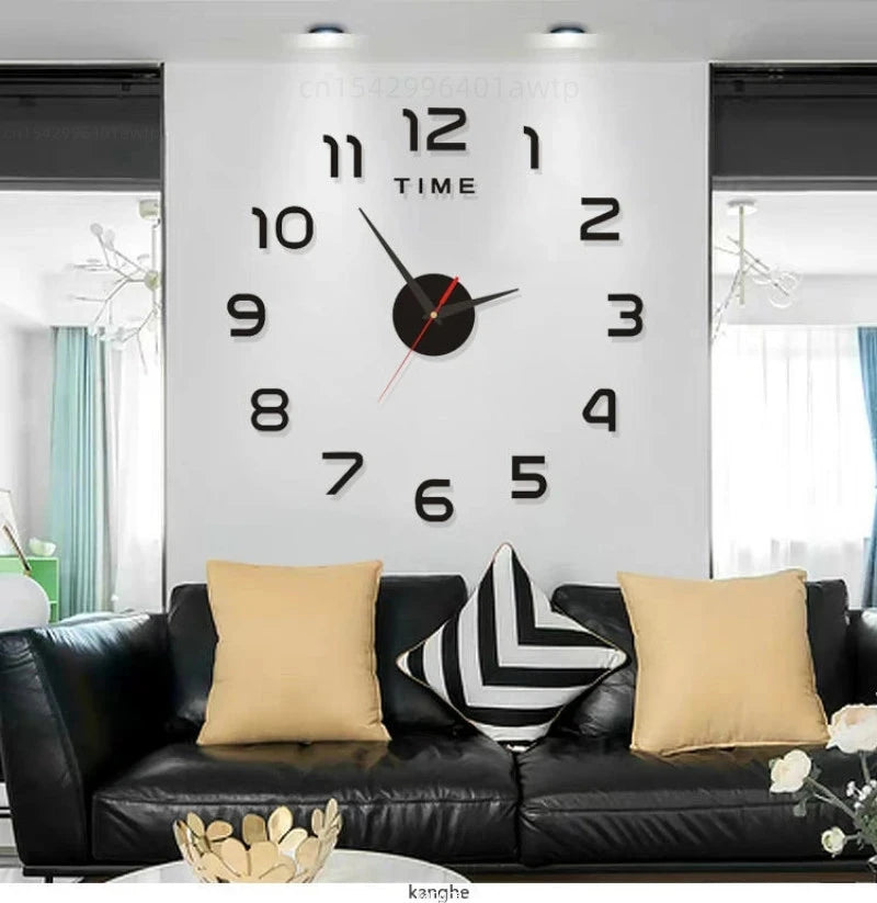 Relógio de Parede Grande com Design Moderno 2026, Relógios de Quartzo 3D DIY, Adesivos de Espelho Acrílico, Decoração para Sala de Estar