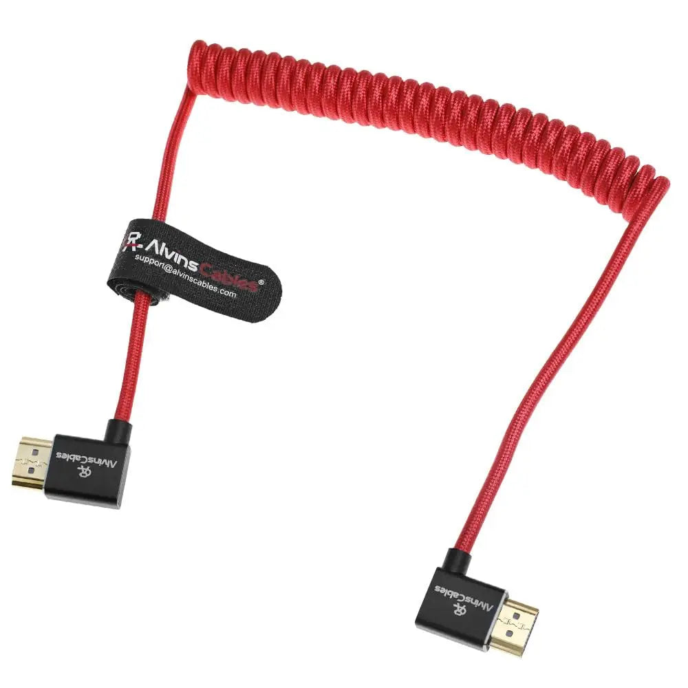 Alvin's Cables 8K HDMI 2.1 Cabo 8K 60Hz 4K 120Hz de alta velocidade para monitor Atomos Ninja, cabo enrolado trançado de ângulo esquerdo para direito