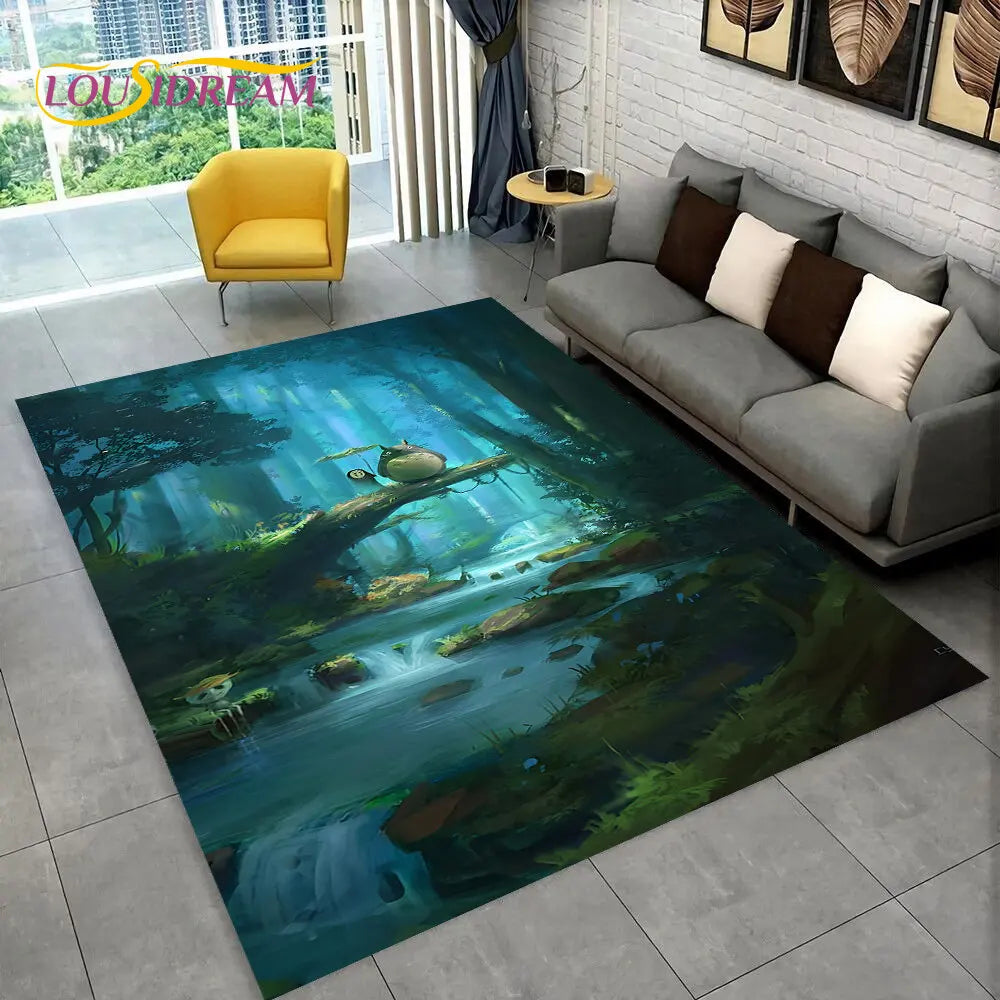 Tapete de Área 3D Antiderrapante Infantil com Desenho Animado O Meu Vizinho Totoro, para Sala de Estar, Quarto, Sofá e Decoração de Porta