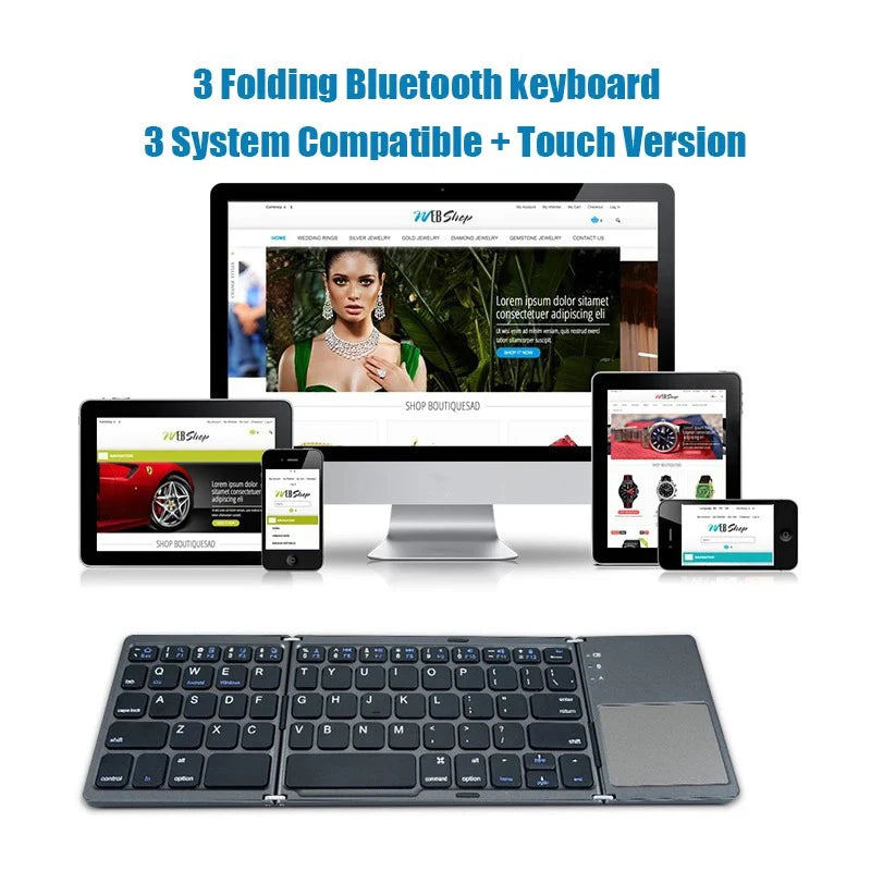 Teclado bluetooth triplo com touchpad portátil mini teclado recarregável teclado sem fio para windows android ios Tri-fold Bluetooth Keyboard with Touchpad Portable Mini Keyboard Rechargeable Keyboard Wireless Keyboard
