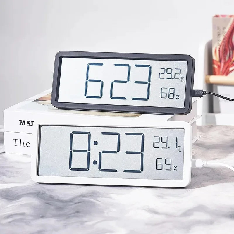 Tela lcd relógio de parede digital tempo temperatura umidade exibição relógio eletrônico desktop relógio digital alimentado por bateria
