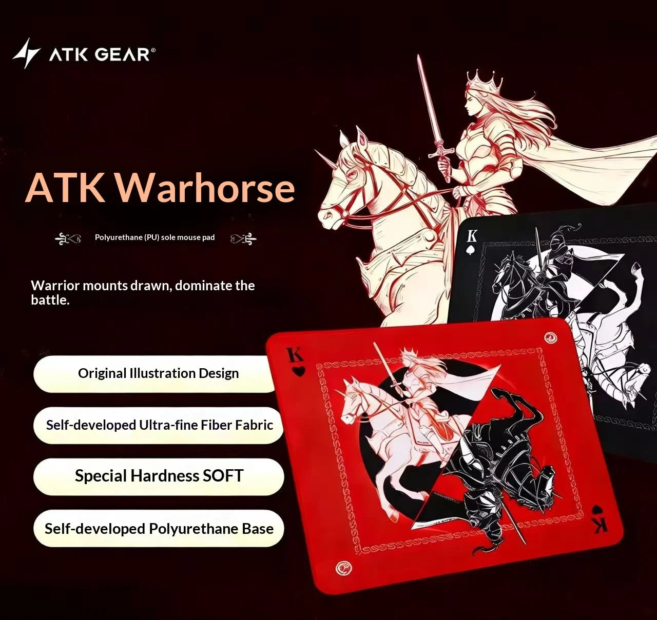 Mouse Pad Original ATK Warhorse Battle Riding com Ilustração Genuína para E-Sports, Jogos FPS e Uso em Escritório - Fearless Contract Delta