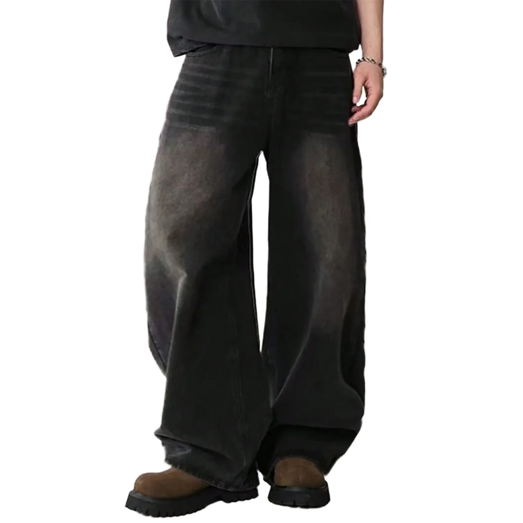 Calça jeans masculina de quatro estações, versão coreana, estudante, casual, alta rua, reta, solta, perna larga, preto, cinza, azul, baggy jean
