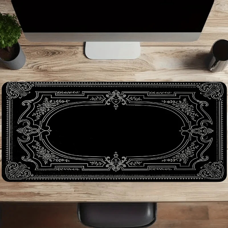 Motivo preto grande barroco ornamentado mouse pad mesa gadgets teclado 90x40cm tapete de mesa xxl playmat mouse pads desktops itens de escritório