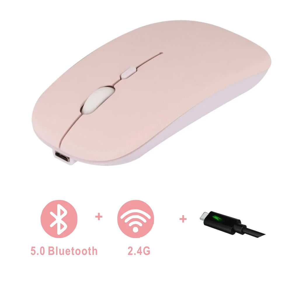 Mouse modo duplo bluetooth sem fio recarregável botão silencioso ajustável dpi usb 2.4g óptico adequado para laptops novo
