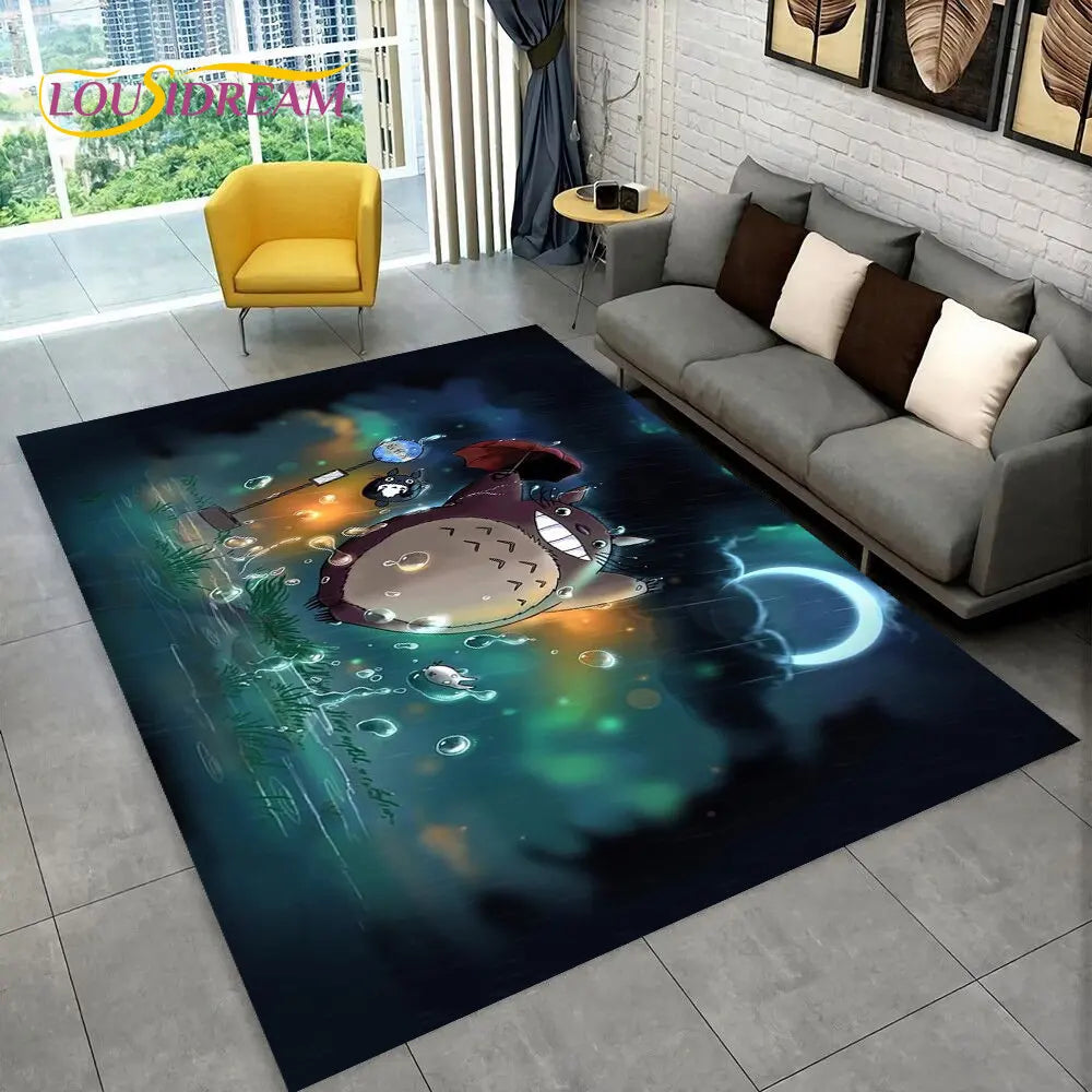 Tapete de Área 3D Antiderrapante Infantil com Desenho Animado O Meu Vizinho Totoro, para Sala de Estar, Quarto, Sofá e Decoração de Porta