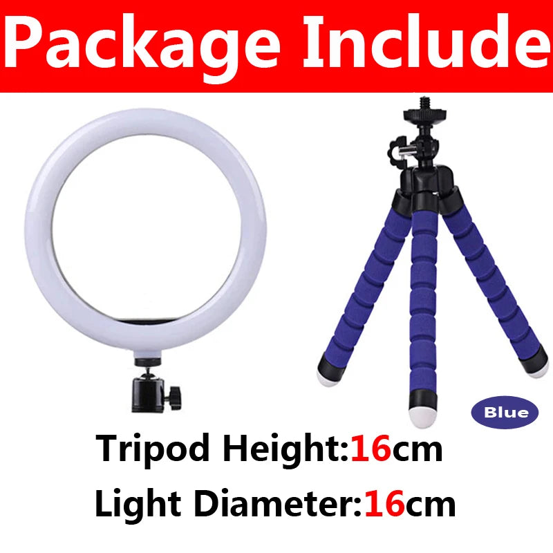 Anel de luz LED de 12 polegadas para fotografia, iluminação de celular com tripé, lâmpada redonda USB para vídeos do YouTube e transmissões ao vivo.