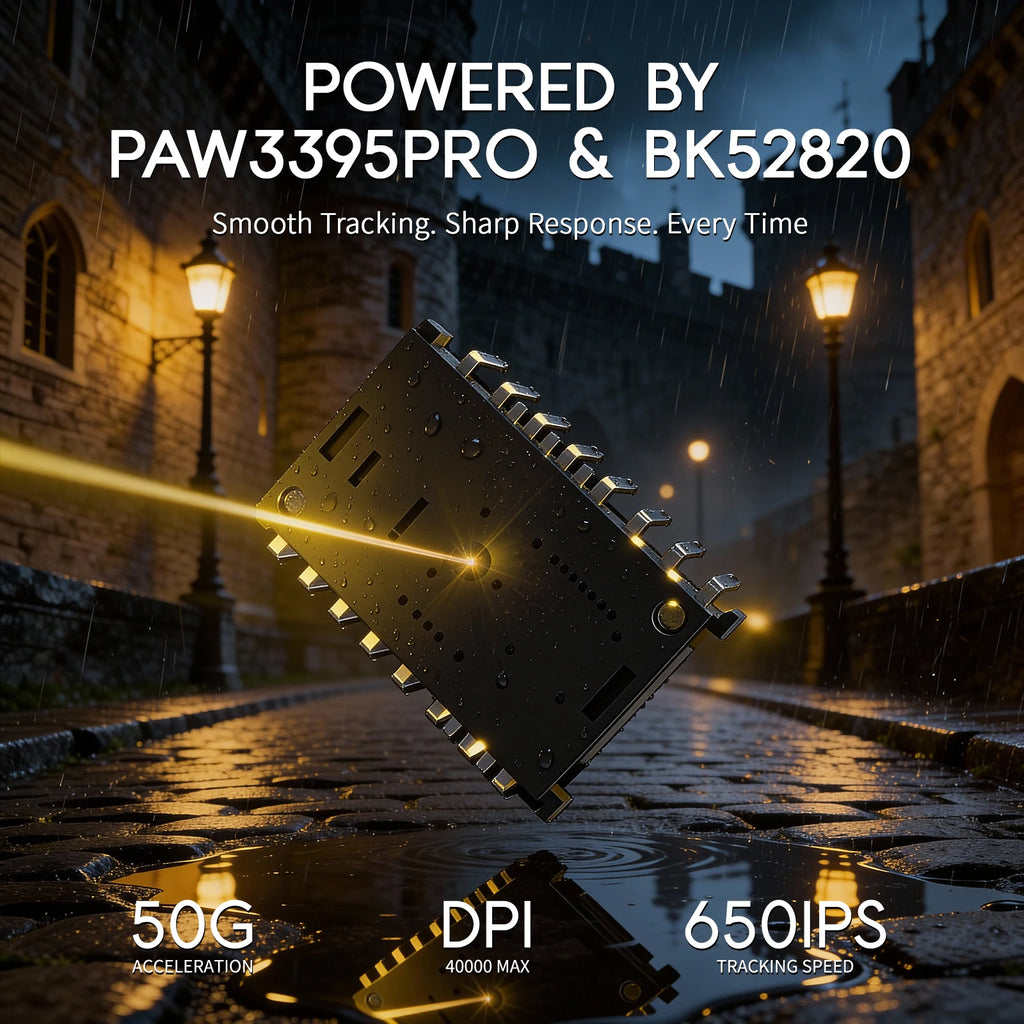 Mouse Gamer Sem Fio MAMBASNAKE M2 Ultra-Leve, Sensor PAW3395PRO 40000 DPI, Fibra de Carbono 41g, Tri-Modo