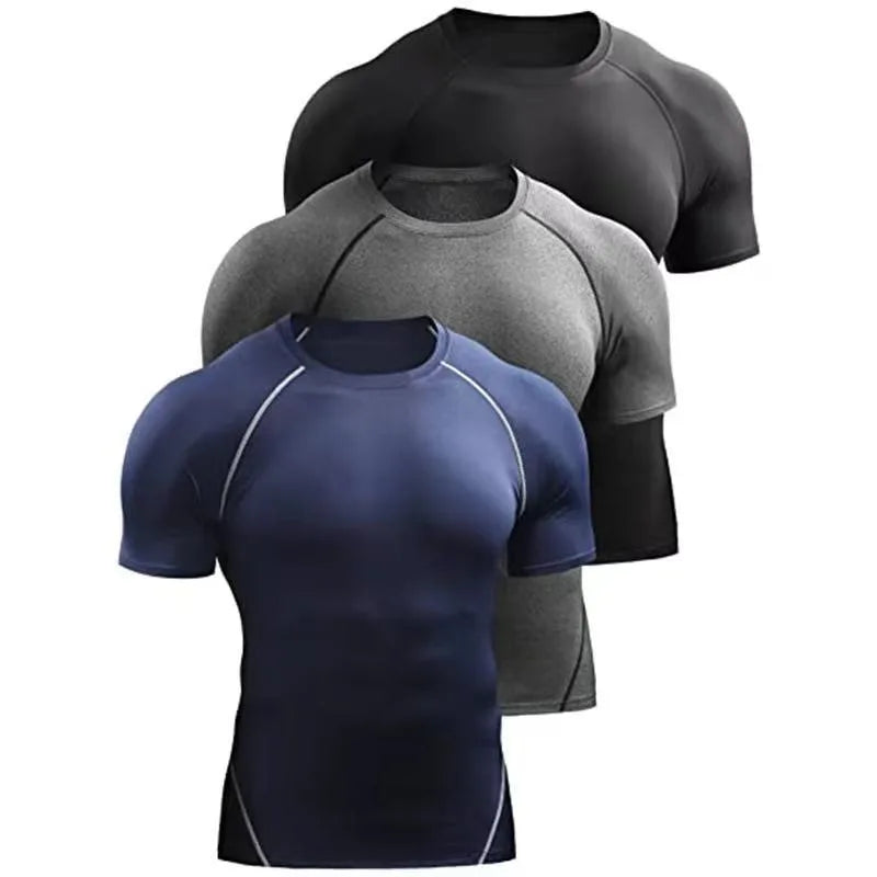 Roupas de fitness esportes ao ar livre dos homens secagem rápida manga curta camiseta treinamento pro correndo estiramento apertado roupas yoga
