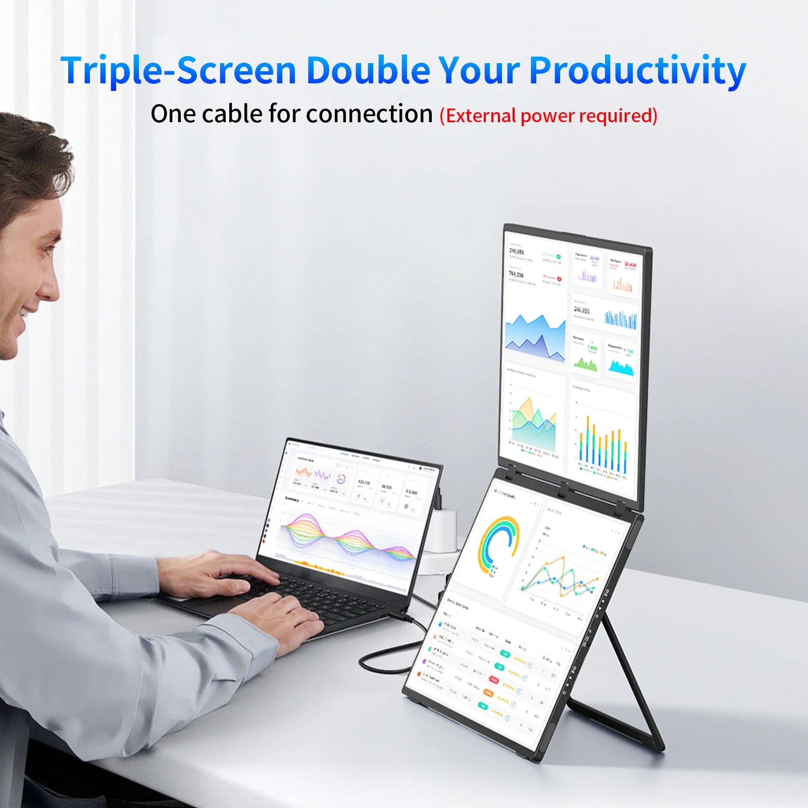Monitor Portátil Duplo Amoudo de 18,5 polegadas 1080P FHD, Extensor de Tela para Laptop, Monitores Duplos Dobráveis Empilháveis para Laptop, PC, Windows, Mac