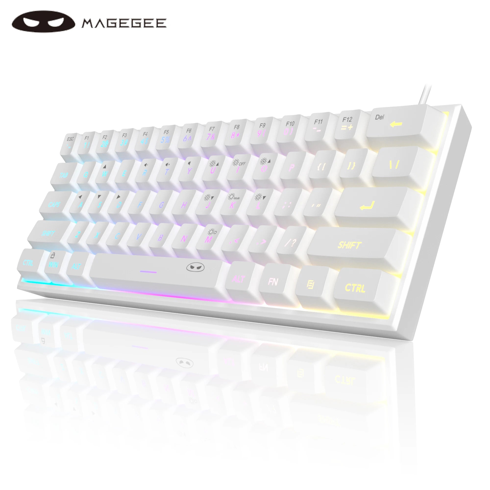 Teclado para jogos MageGee Mini 60%, teclado ultracompacto retroiluminado RGB de 61 teclas, escritório de sensação mecânica ergonômica à prova d'água TS91