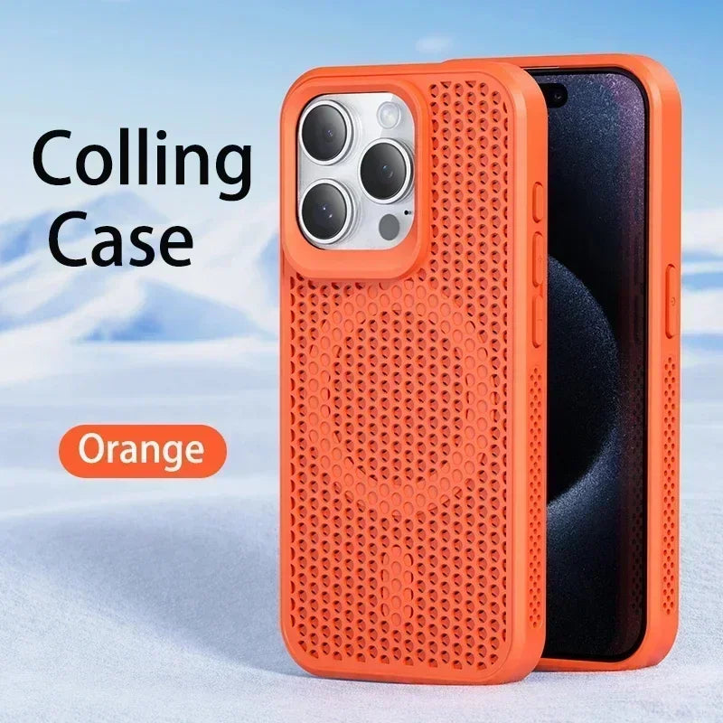 Capa de telefone com dissipação de calor para iphone 17 16 15 14 13 12 11 pro max plus respirável capa magnética traseira dura para magsafe