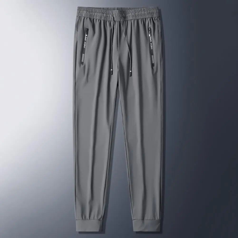 Calça esportiva de seda gelo masculina, malha, secagem rápida, de tornozelo, respirável, casual, fina, solta, elástica, verão