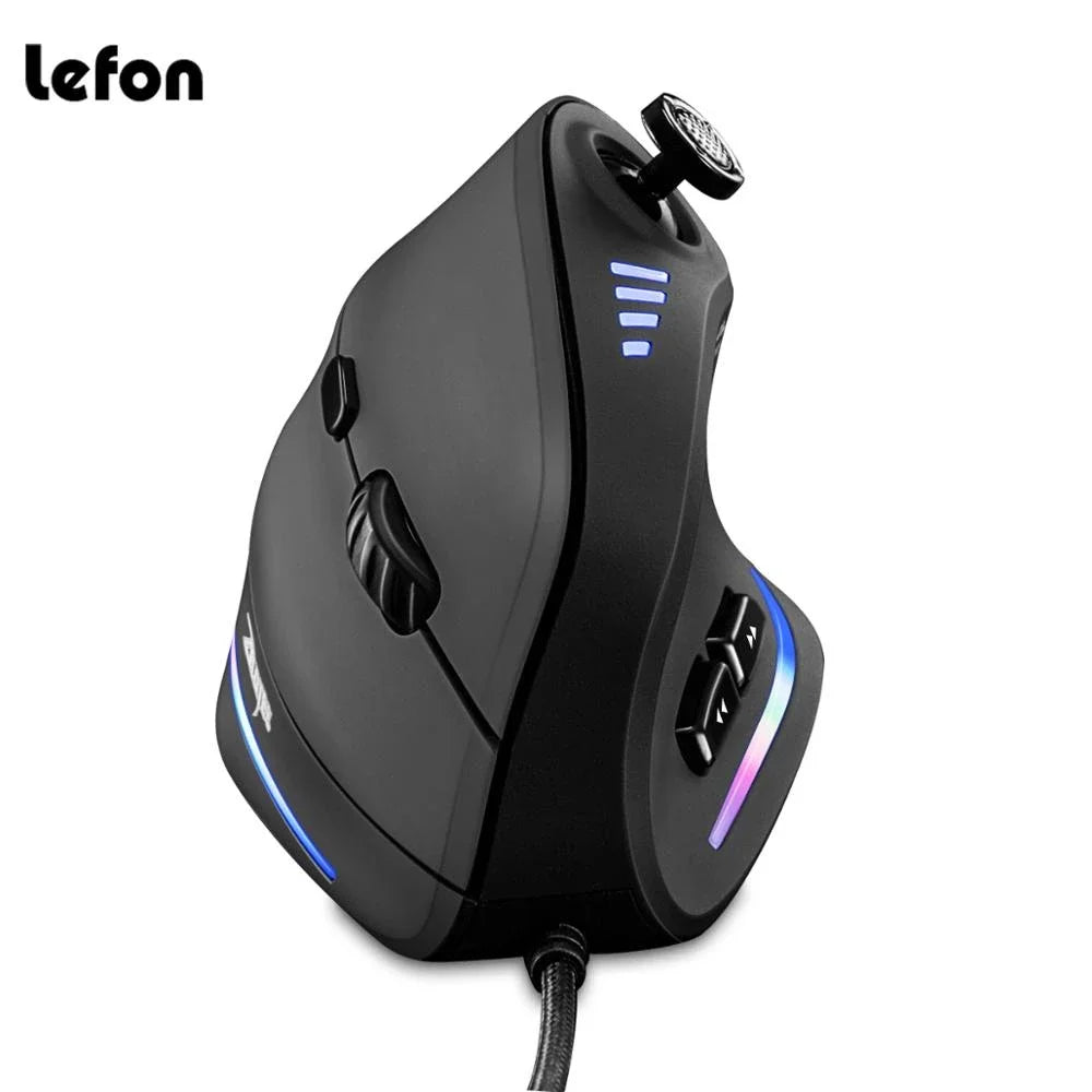Zelotes c18 mouse com fio vertical ergonômico mouse rgb joysticks programáveis laser gaming ratos 10000 dpi para computador pc gamer