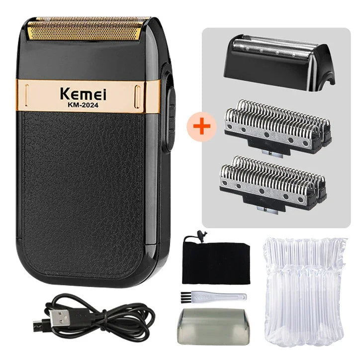 Kemei KM-2024 barbeador elétrico para homens lâmina dupla alternativa sem fio navalha recarregável usb máquina de barbear barbeiro aparador