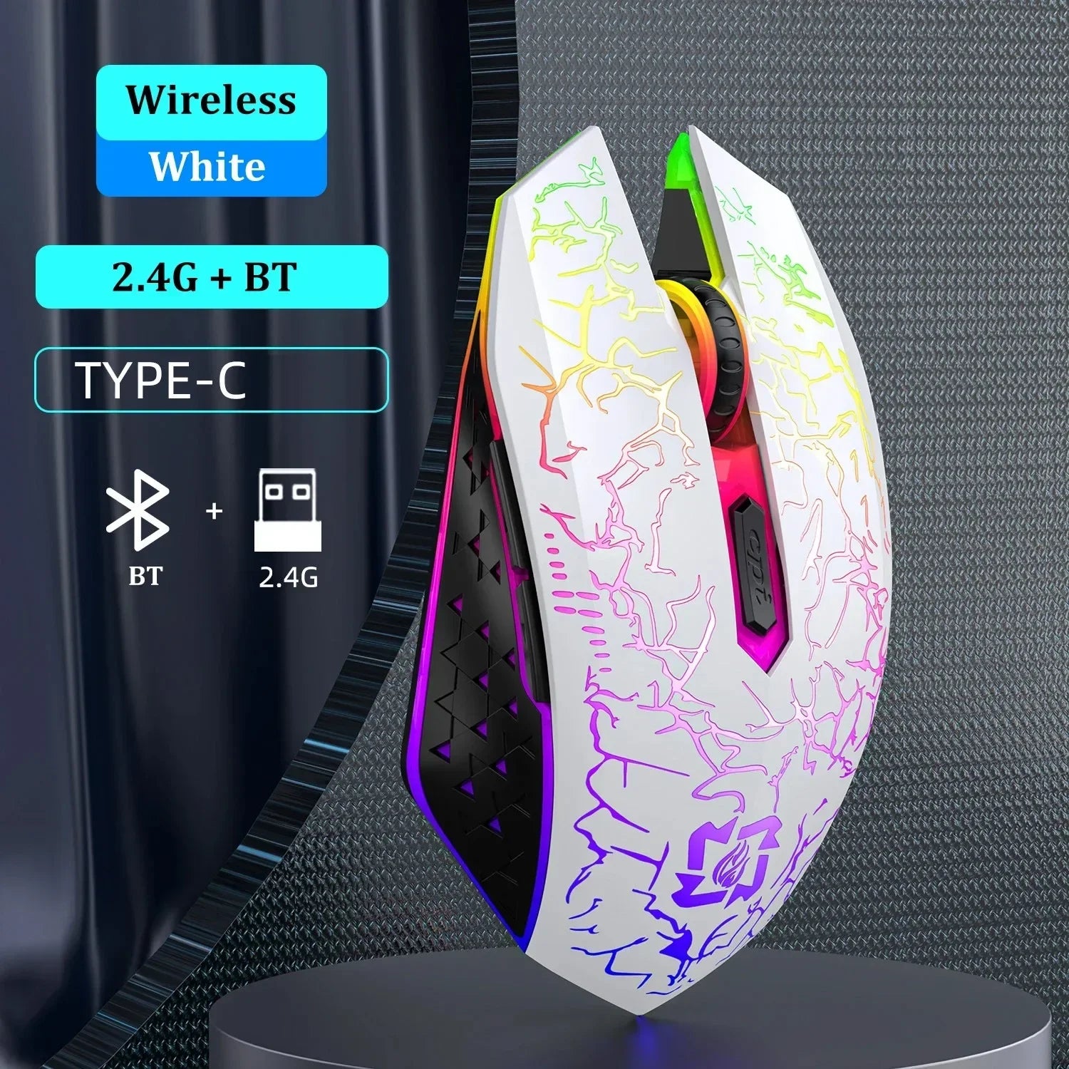 Mouse bluetooth de modo duplo rgb 2.4g, mouse sem fio para jogos, 6 botões, silencioso, para macbook, tablet, laptops, computador