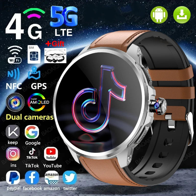 Smartwatch 4G com 16GB+256GB de RAM, tela AMOLED de 1,95 polegadas, bateria de 2100mAh, câmera de 900W, GPS, Wi-Fi, download de aplicativos Google, Android 9.0.