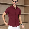 Novo negócio masculino casual cor sólida camisa de manga curta para moda verão sem engomar confortável e versátil topo