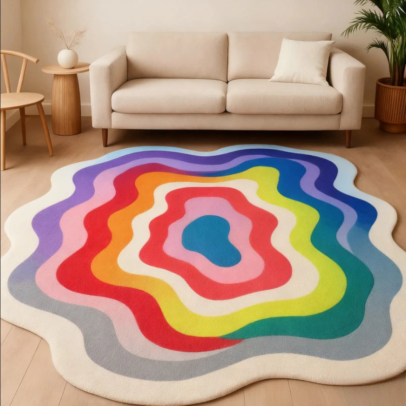 Estilo moderno decoração do quarto tapete irregular grande área para sala de estar engrossado pelúcia gradiente tapete fofo macio