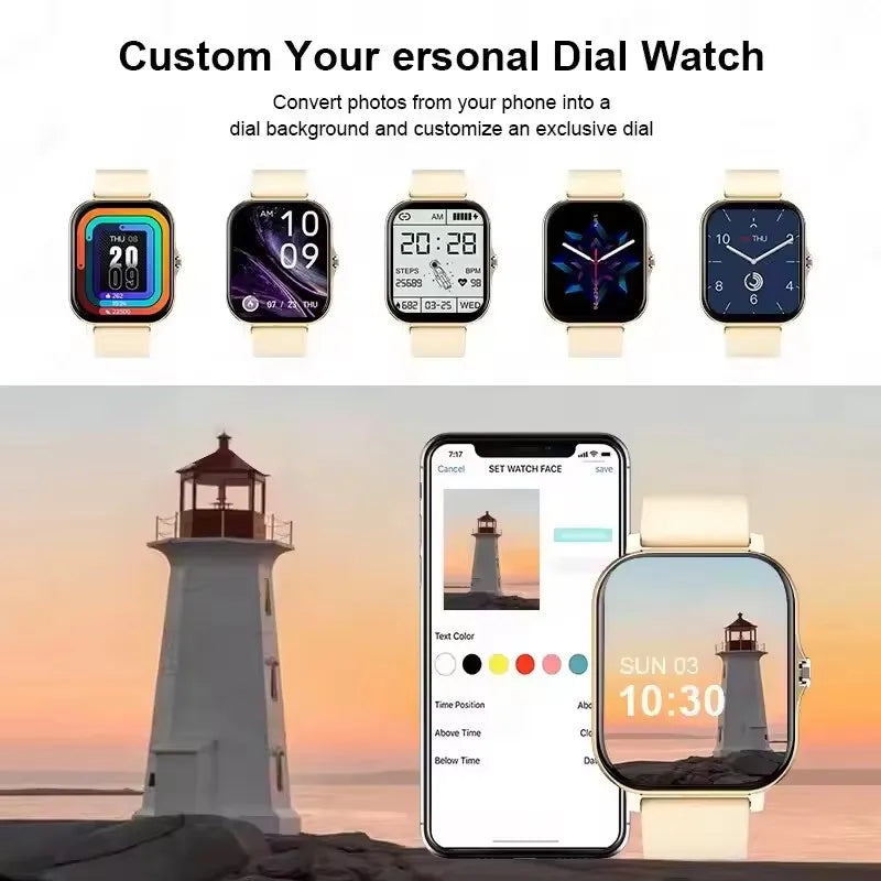 Relógio inteligente com tela de toque completa, chamada, lembrete de mensagens, controle de música e outras funções, compatível com iPhone/android mo
