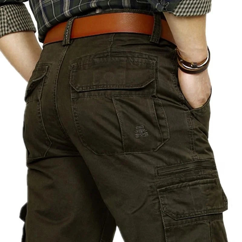 Calças de Trabalho Casuais de Algodão para Homens, Tamanho Grande, Soltas, com Pernas Retas e Múltiplos Bolsos, Resistentes a...