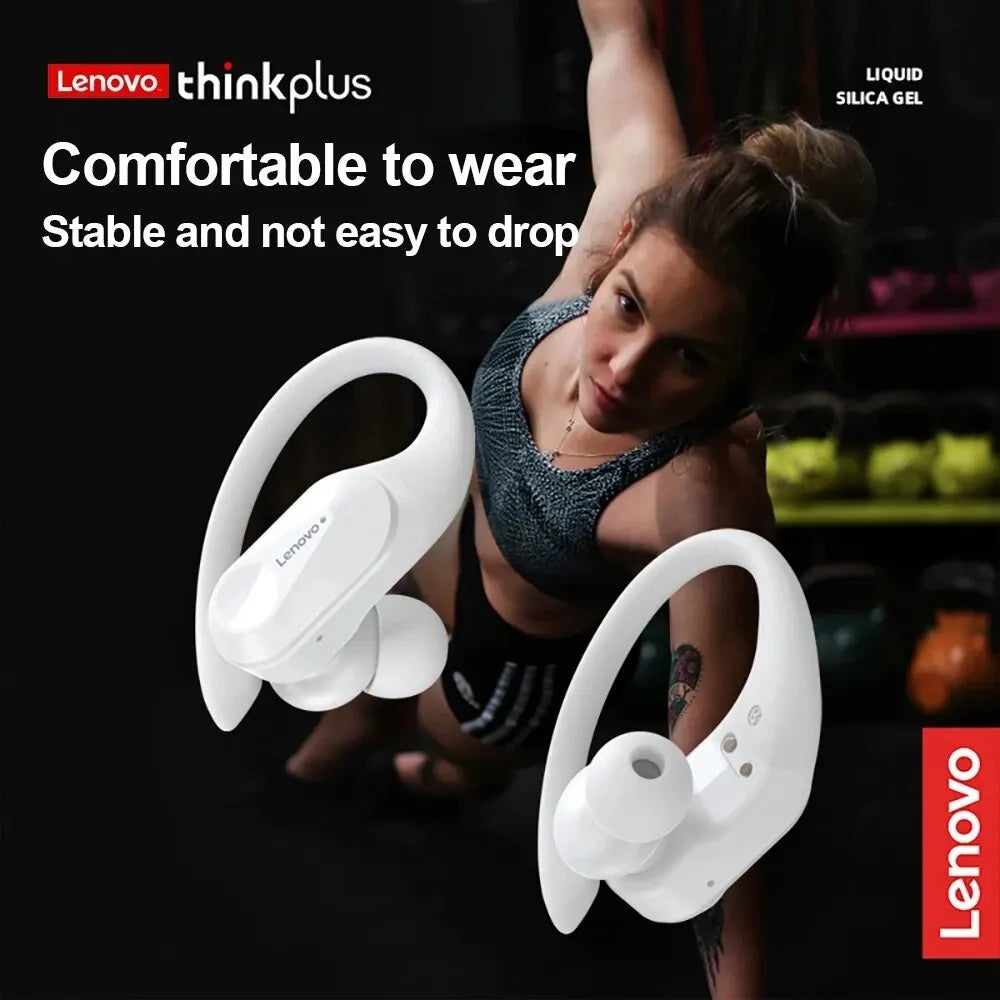 Lenovo-Fones de Ouvido Esportivos Sem Fio com Microfone, Controle de Botão, Display LED Power, Som Stereo Hifi, Bluetooth 5.3 TWS Headphones, LP75