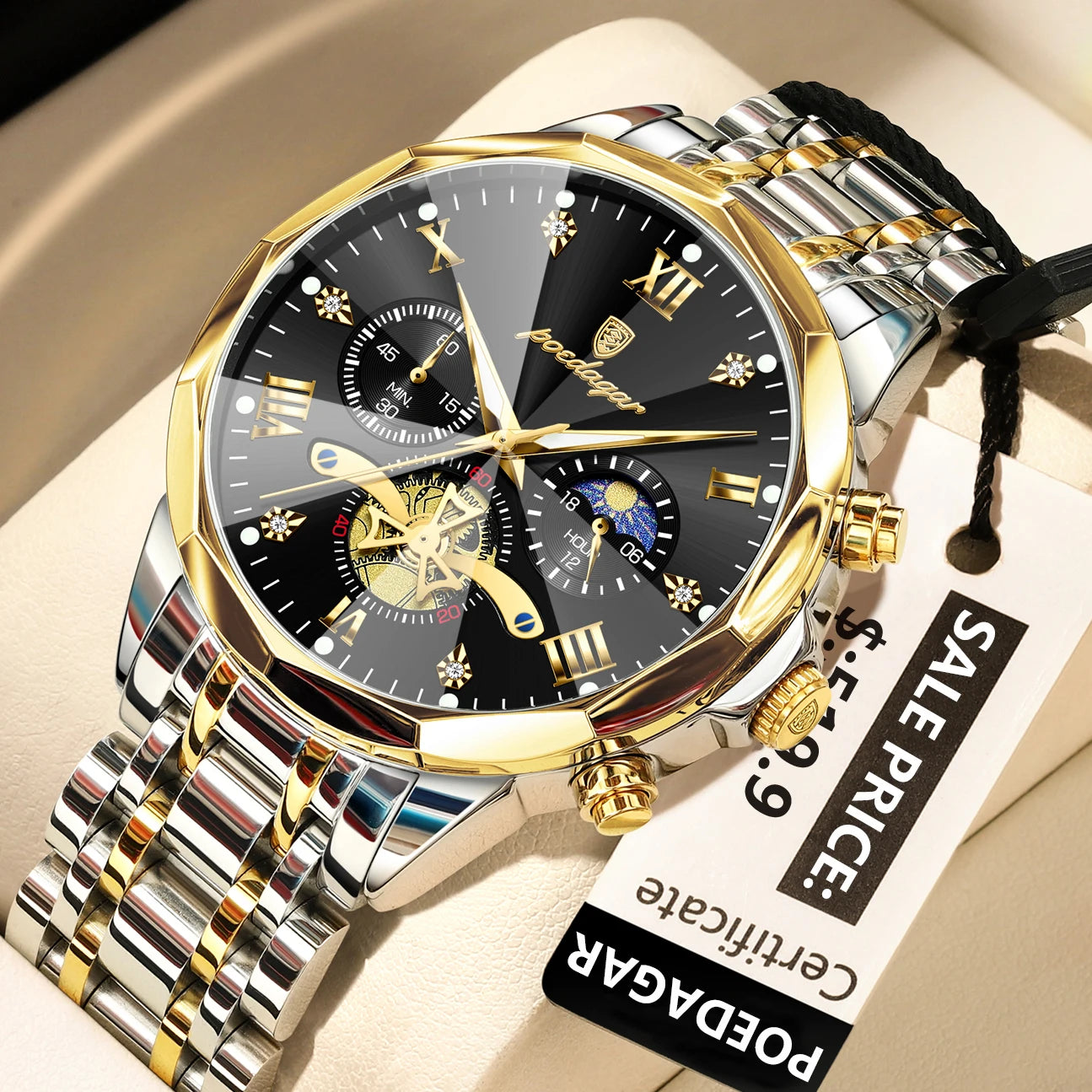 Poedagar luxo relógio masculino topo original à prova dwaterproof água luminosa cronógrafo homem relógio de pulso aço inoxidável quartzo relógios masculinos reloj