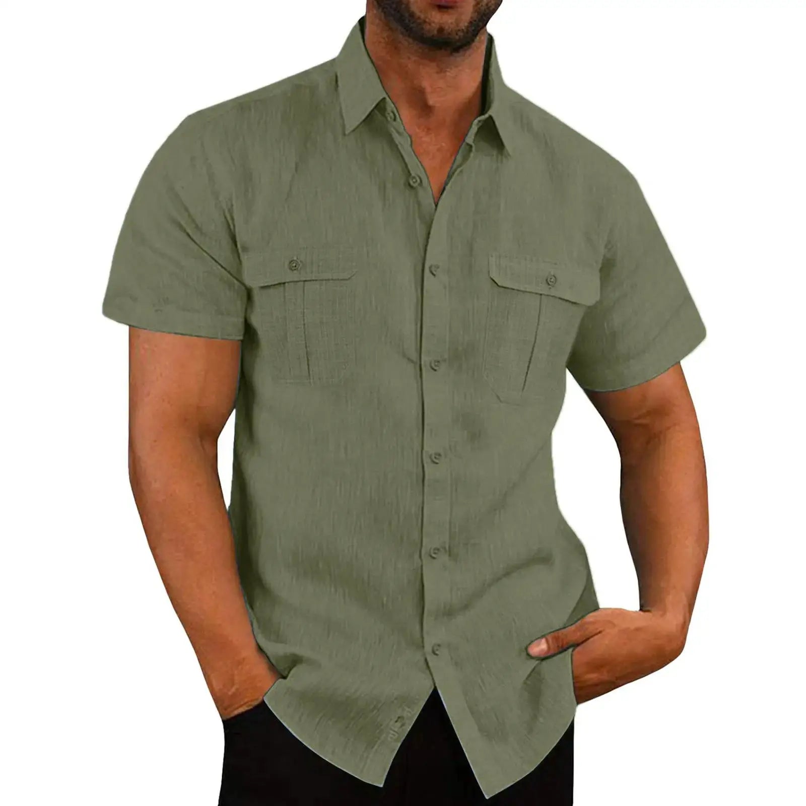 Camisas masculinas de manga curta, venda quente de linho de algodão, verão, cor sólida, gola confortável, casual, estilo praia, plus size, camisas masculinas M-4XL