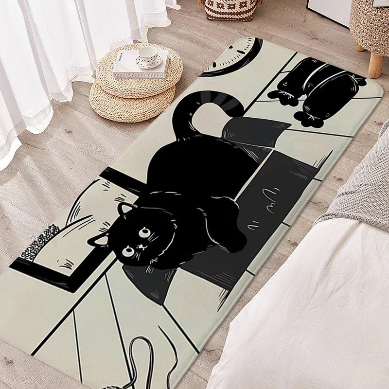 Tapete para quarto infantil, gato preto, adorável, quarto infantil, antiderrapante, banheiro, porta de entrada, decoração de casa
