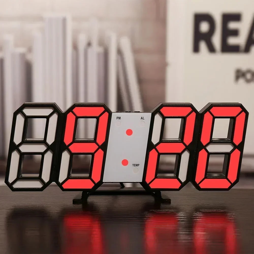 Relógio de parede digital led para decoração de casa, 3d, brilho, modo noturno, ajustável, relógio eletrônico, relógios de decoração, jardim