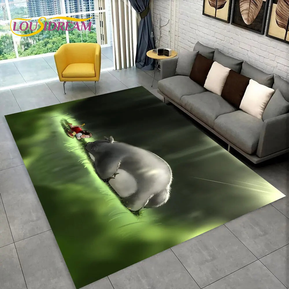 Tapete de Área 3D Antiderrapante Infantil com Desenho Animado O Meu Vizinho Totoro, para Sala de Estar, Quarto, Sofá e Decoração de Porta